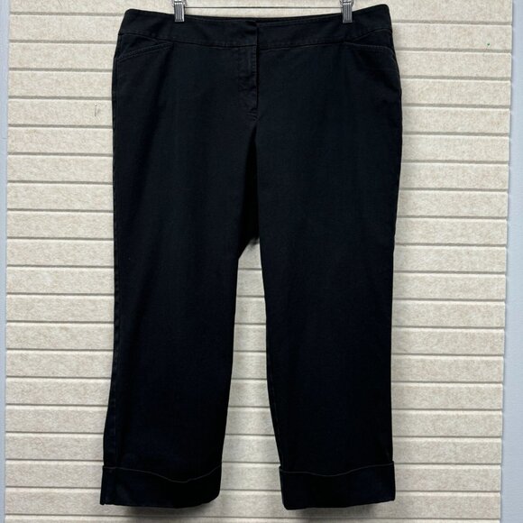 Eileen Fisher Black Cropped Straight Leg Pants Cuffed Women’s L - Picture 1 of 16